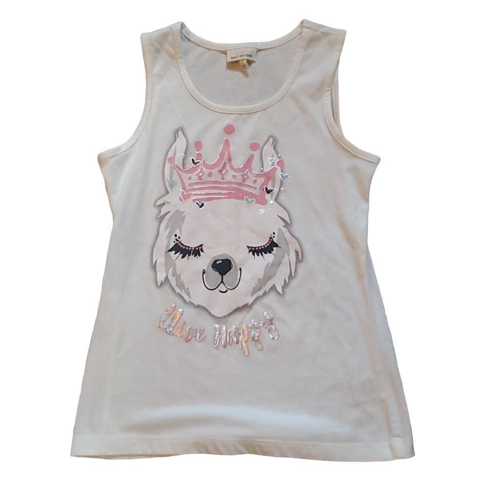 Self Esteem Girls Size Large White I Live Happy Illama Tank Top
